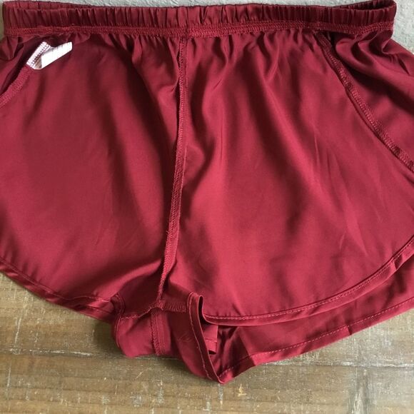 Satin feel pj shorts soft silky dark red elastic waist - Picture 6 of 9